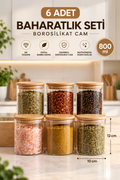 6’lı Set 800 ml Bambu Kapaklı Cam Erzak Saklama Kabı 10x12 cm - Vakumlu Kapak
