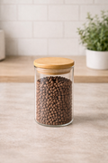NOKKA 6 Adet Cam 200 ml Baharat Kavanozu – Bambu Kapaklı (6,5x8 cm) Minimal Mutfak Saklama Kabı