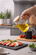 Mini Sosluk Yağdanlık Seti, 2'li Salata Seti, Bambu Stant