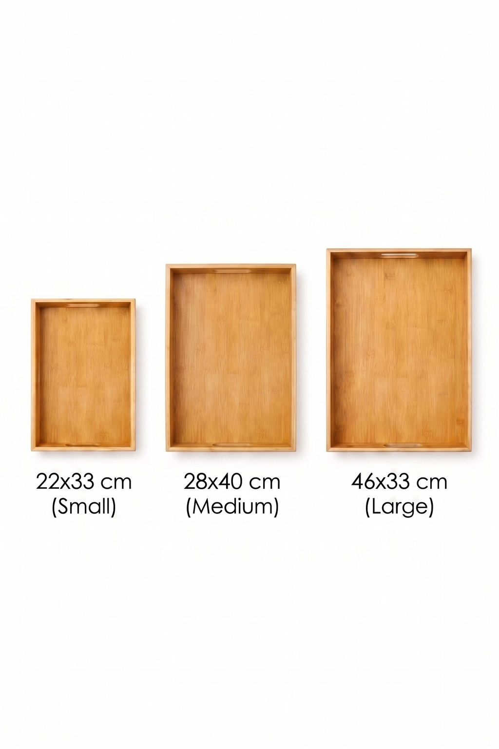 Bambu Collective 3’lü Doğal Bambu Sunum ve Dekoratif Tepsi Seti - Dikdörtgen Sunumluk (22x33, 28x40, 46x33 cm)