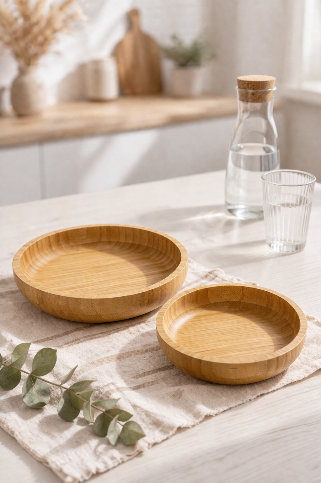 2’li Bambu Servis Tabağı Seti 18 cm & 22 cm – Doğal Ahşap Sunumluk, Kahvaltı ve Atıştırmalık Tabağı