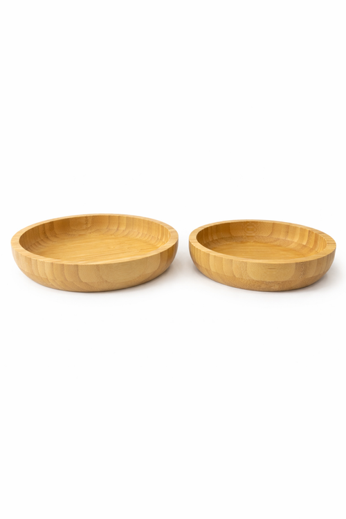 2’li Bambu Servis Tabağı Seti 18 cm & 22 cm – Doğal Ahşap Sunumluk, Kahvaltı ve Atıştırmalık Tabağı