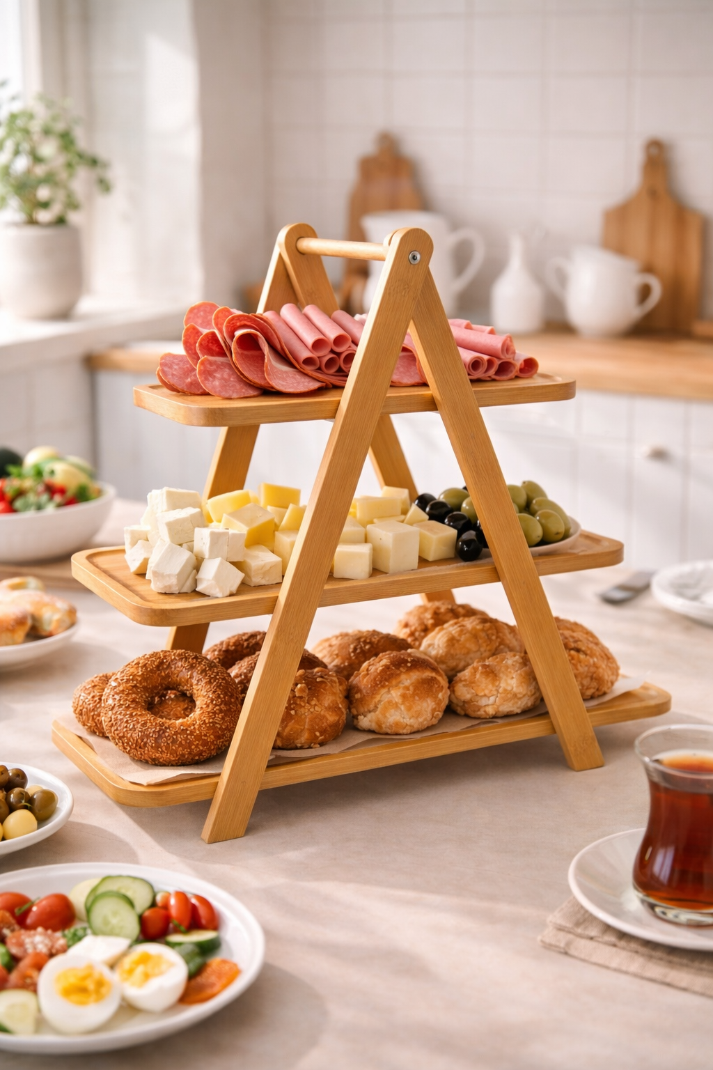 3’lü Bambu Sunum Tabağı Seti – Doğal Ahşap Servis Tabakları 25x14 / 32x14 / 39x14 cm