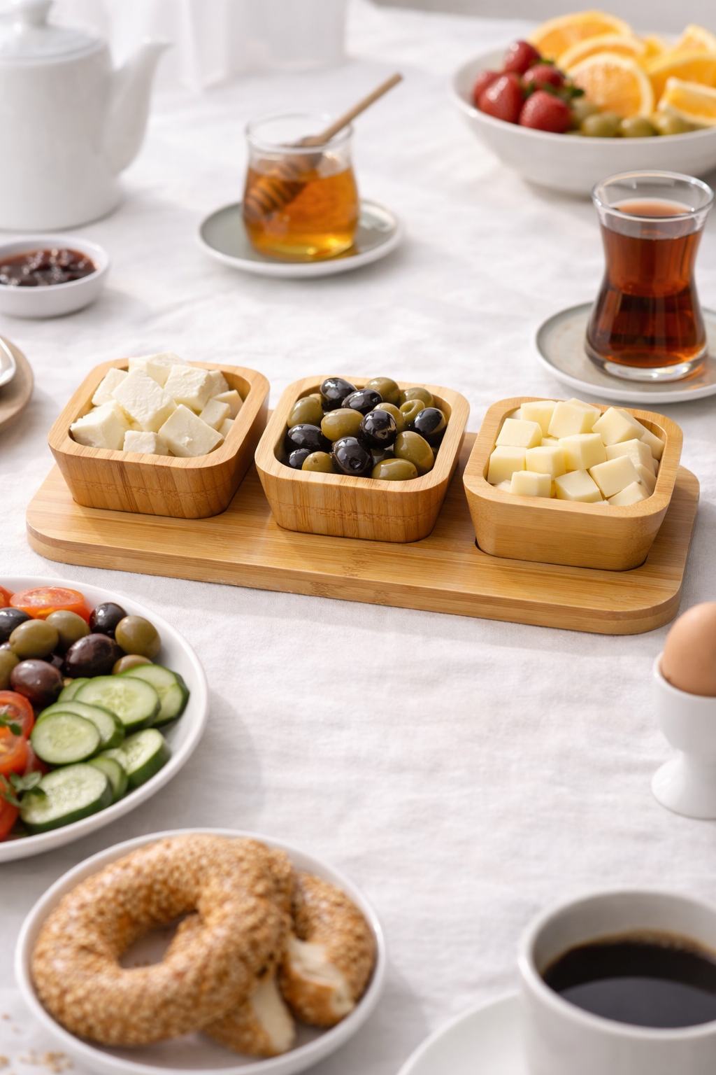 3’lü Bambu Sunumluk Seti Çerezlik Kahvaltılık Bambu Servis Tabağı Şık Sunum Tepsisi
