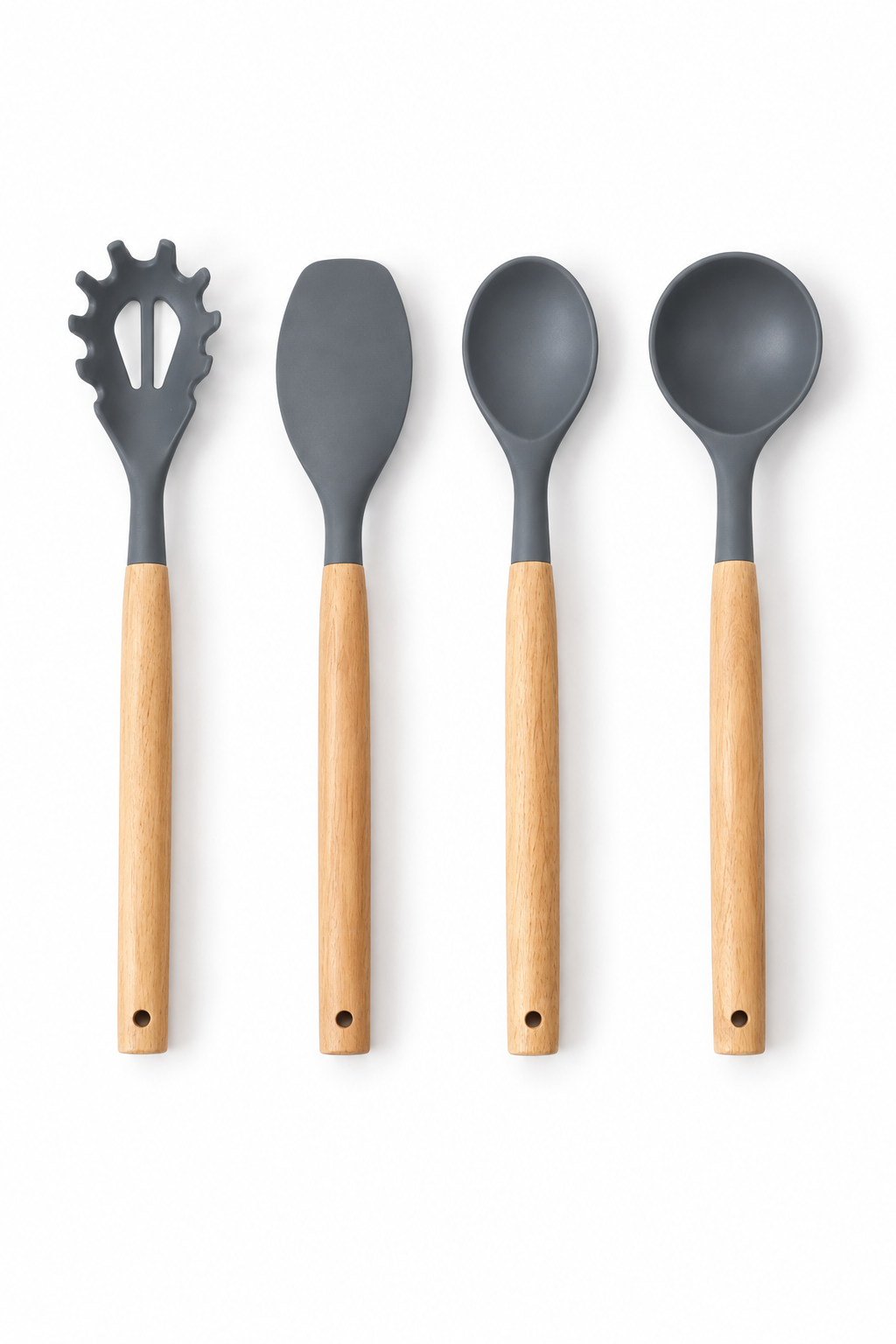 11 Parça Bambu Saplı Isıya Dayanıklı Silikon Mutfak Gereçleri Seti –Kepçe Spatula Maşa Çırpıcı