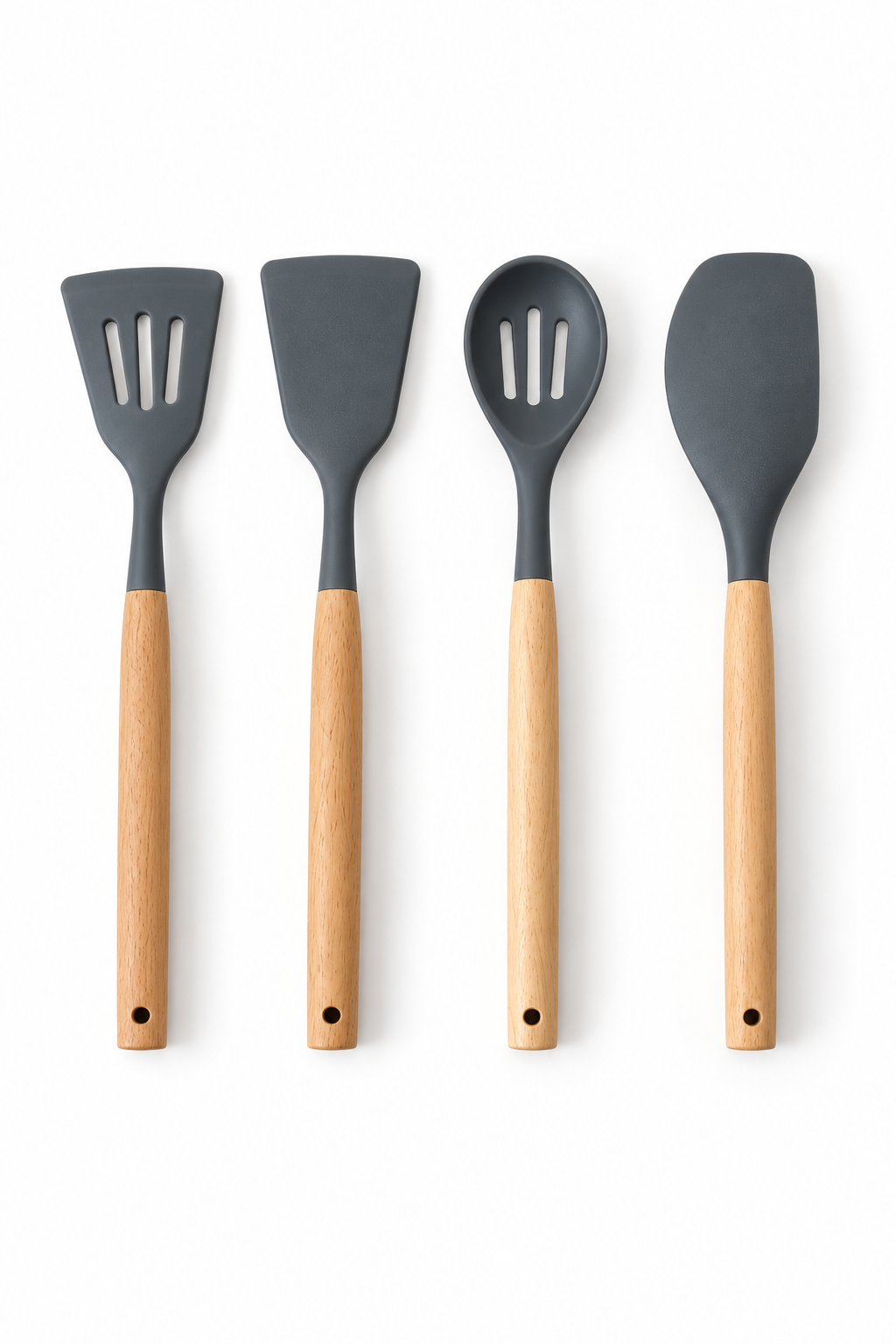 11 Parça Bambu Saplı Isıya Dayanıklı Silikon Mutfak Gereçleri Seti –Kepçe Spatula Maşa Çırpıcı