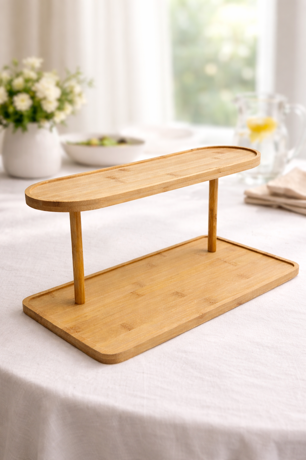 2 Katlı Bambu Sunumluk Standı, Bambu Tabak Seti, Dekoratif Organizer