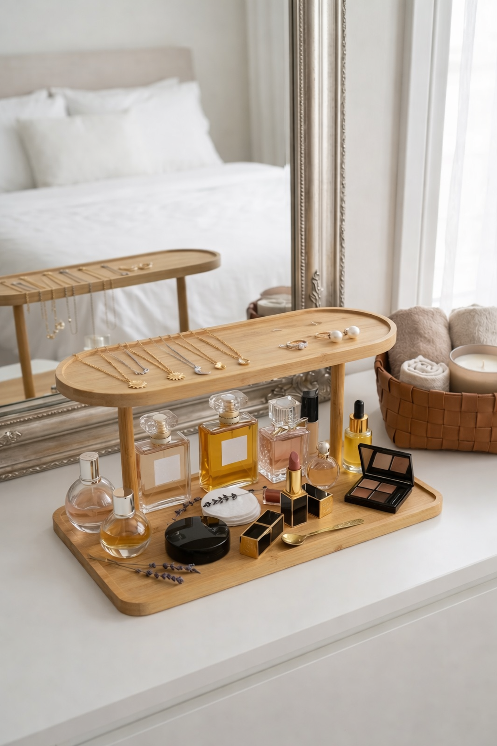 2 Katlı Bambu Sunumluk Standı, Bambu Tabak Seti, Dekoratif Organizer