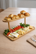 2 Katlı Bambu Sunumluk Standı, Bambu Tabak Seti, Dekoratif Organizer