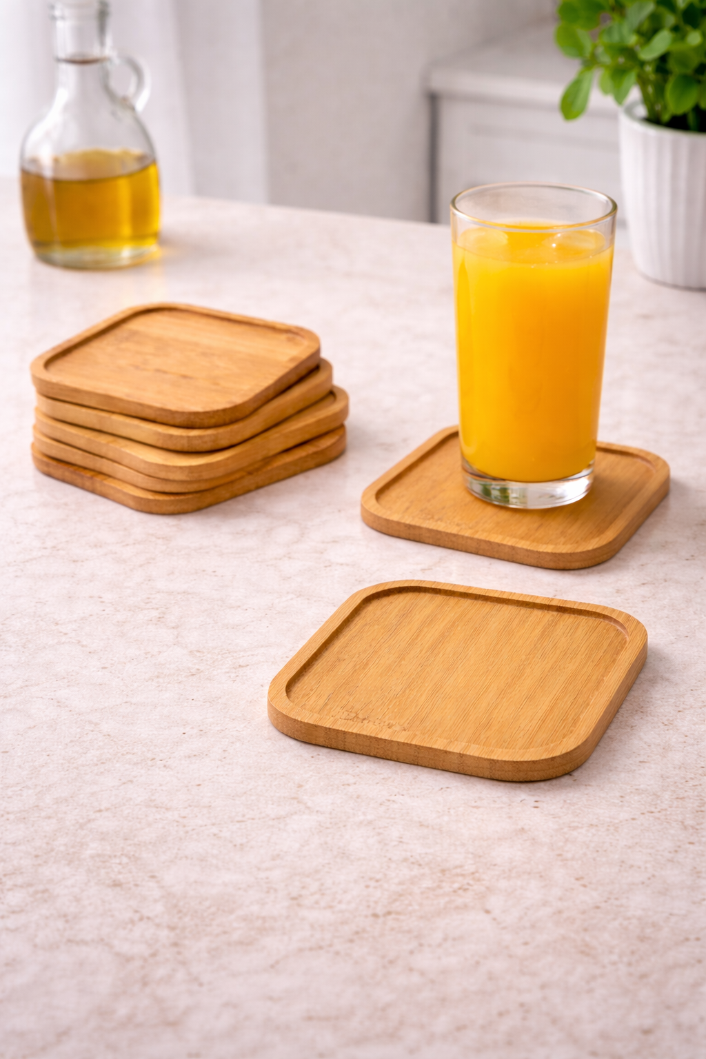 6’lı Kare Bambu Bardak Altlığı Seti 10 cm– Kaymaz, Dayanıklı, Şık Tasarım, Sunumluk