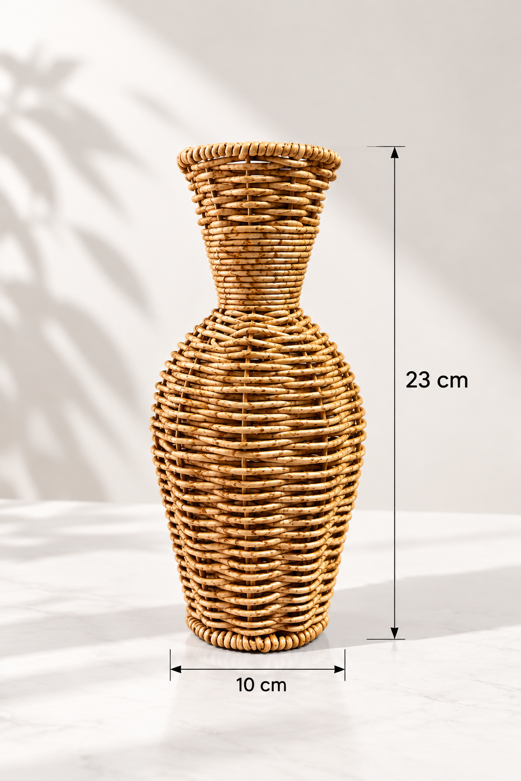 Hasır Rattan Dekoratif Vazo 10x23 cm – El Yapımı Görünümlü Bohem Masa Üstü Çiçek Vazosu