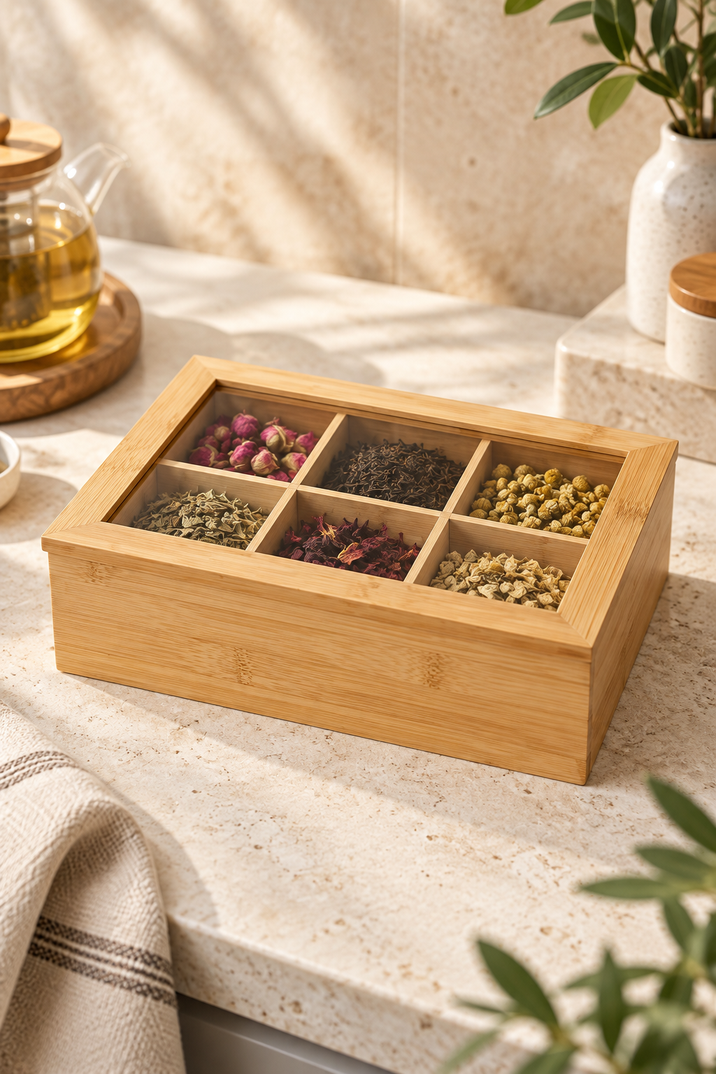 6 Gözlü Kapaklı, Mdf Çok Amaçlı Dekoratif Kutu, Takı Organizeri, Saklama Kutusu Çerezlik 24x16 cm