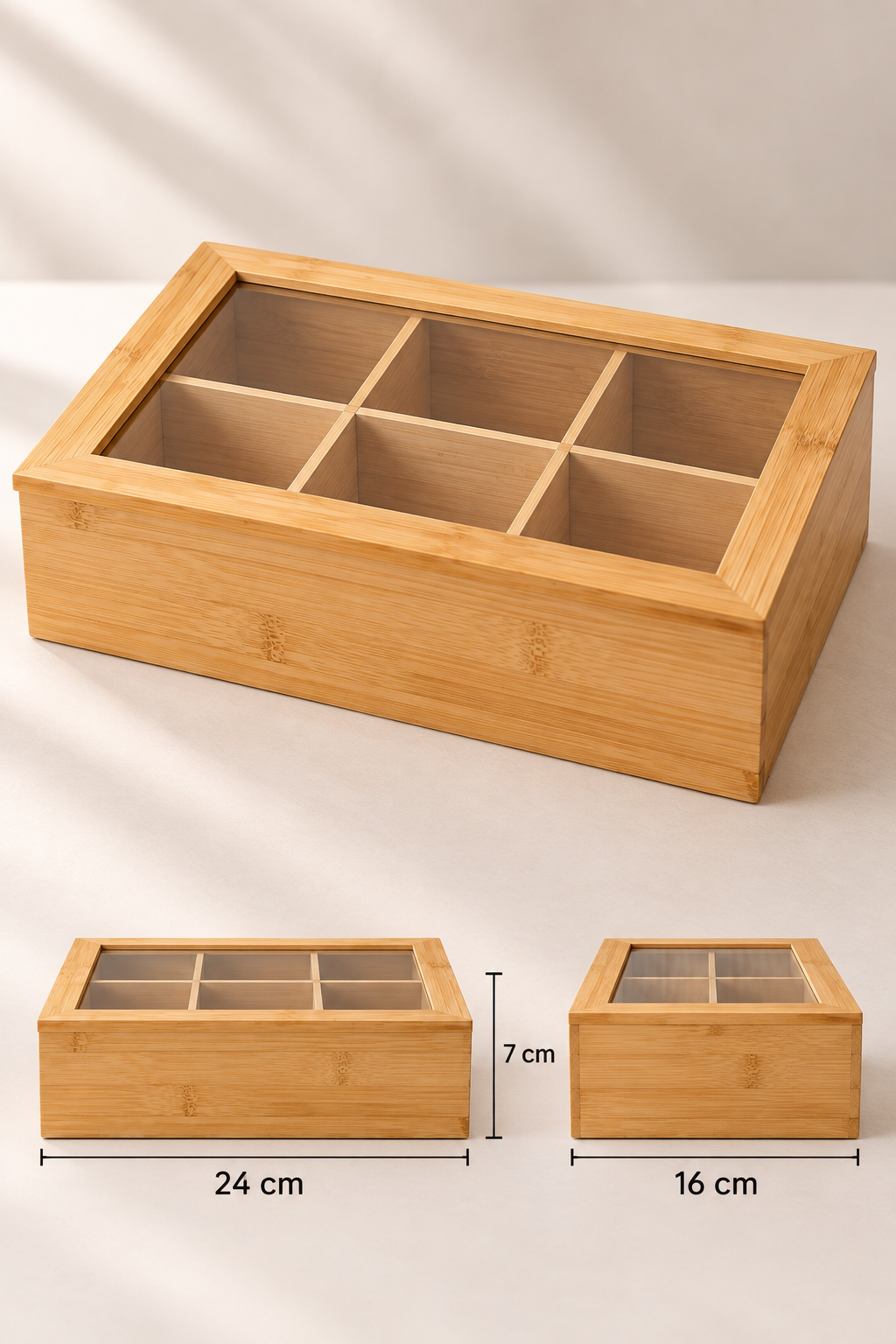 6 Gözlü Kapaklı, Mdf Çok Amaçlı Dekoratif Kutu, Takı Organizeri, Saklama Kutusu Çerezlik 24x16 cm