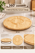 360° Döner 5 Bölmeli Bambu Sunum Tabağı 30 cm – Çerez ve Kahvaltılık Servis Tabağı