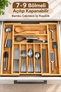 Ayarlanabilir Bambu Çekmece İçi Kaşıklık 7-9 Bölmeli- Düzenleyici