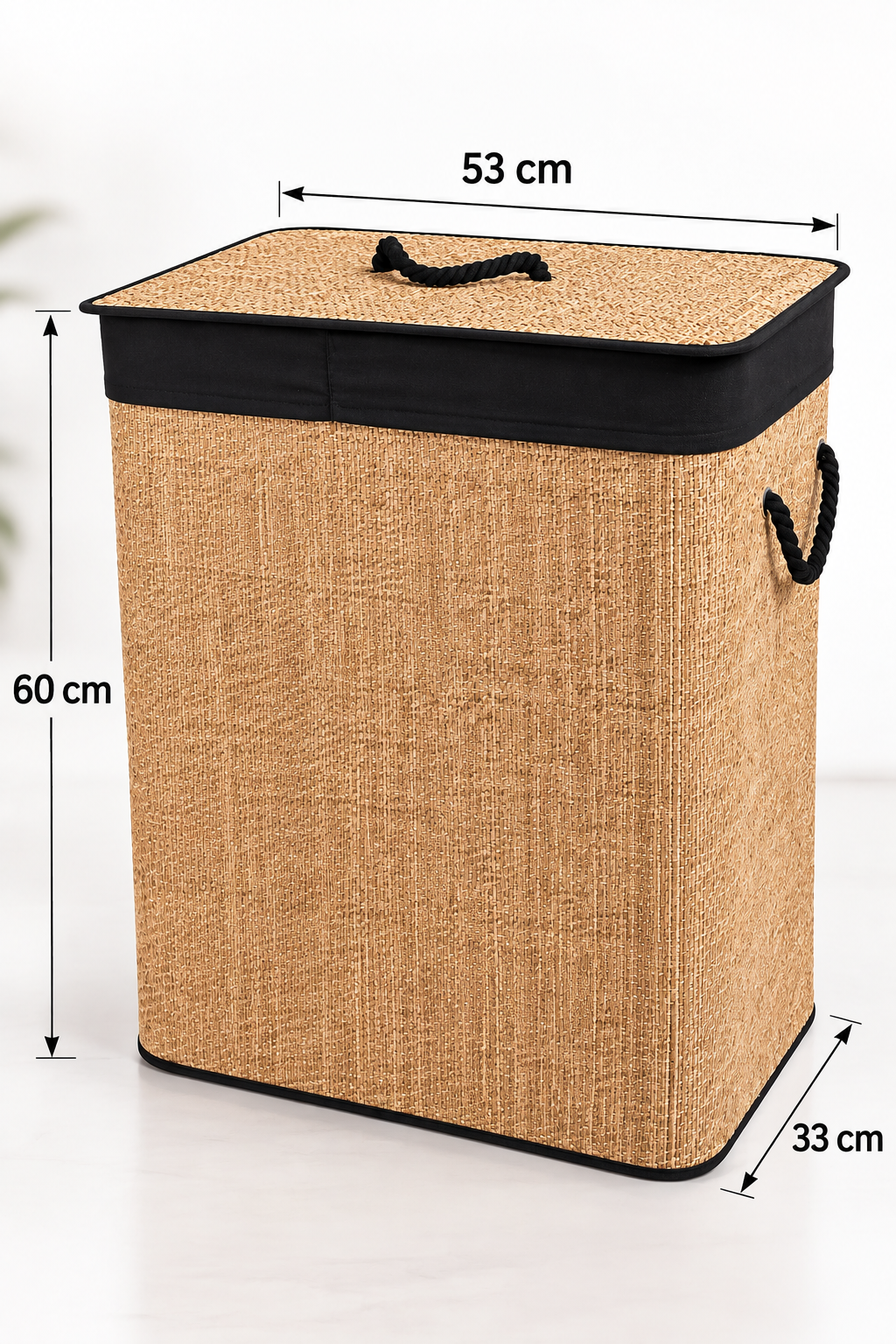 90 Litre Katlanabilir Bambu Çamaşır Sepeti – 2 Bölmeli, Çıkarılabilir Fileli, Kapaklı Kirli Çamaşır Sepeti