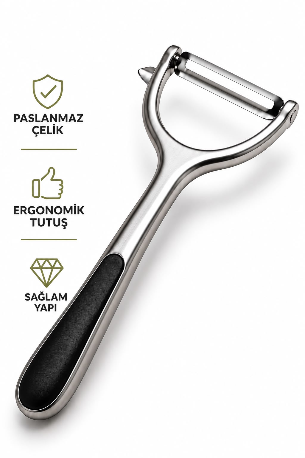 Düz Soyacak Paslanmaz Çelik – Ergonomik Tutma Saplı Dayanıklı Sebze ve Meyve Soyucu