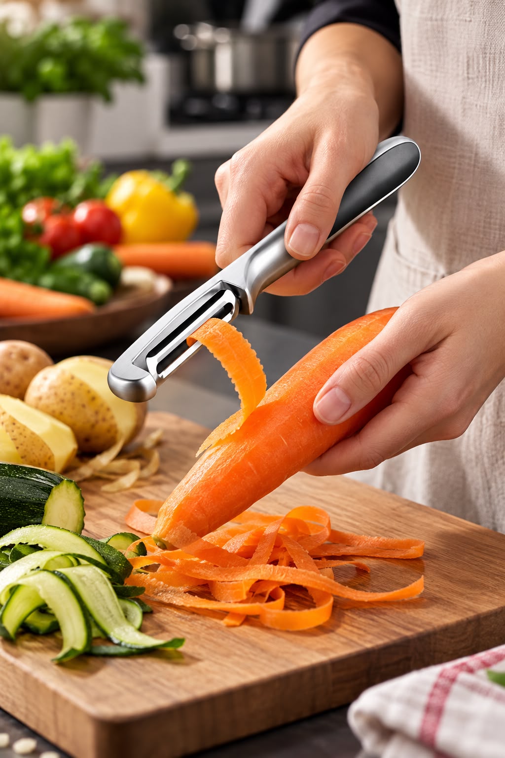 Sebze & Meyve Soyacağı Paslanmaz Çelik – Ergonomik Kaydırmaz Saplı Profesyonel Soyacak