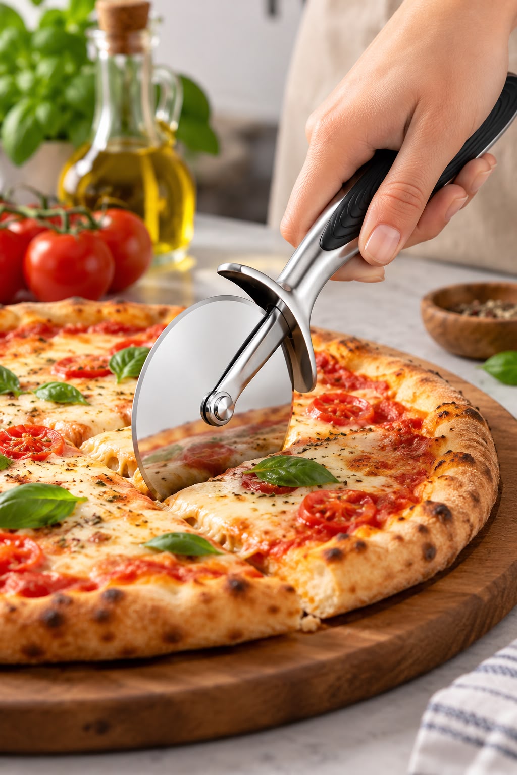 Hamur & Pizza Kesici Paslanmaz Çelik Keskin Döner Bıçaklı Ergonomik Pizza, Börek ve Hamur Kesme Ruleti