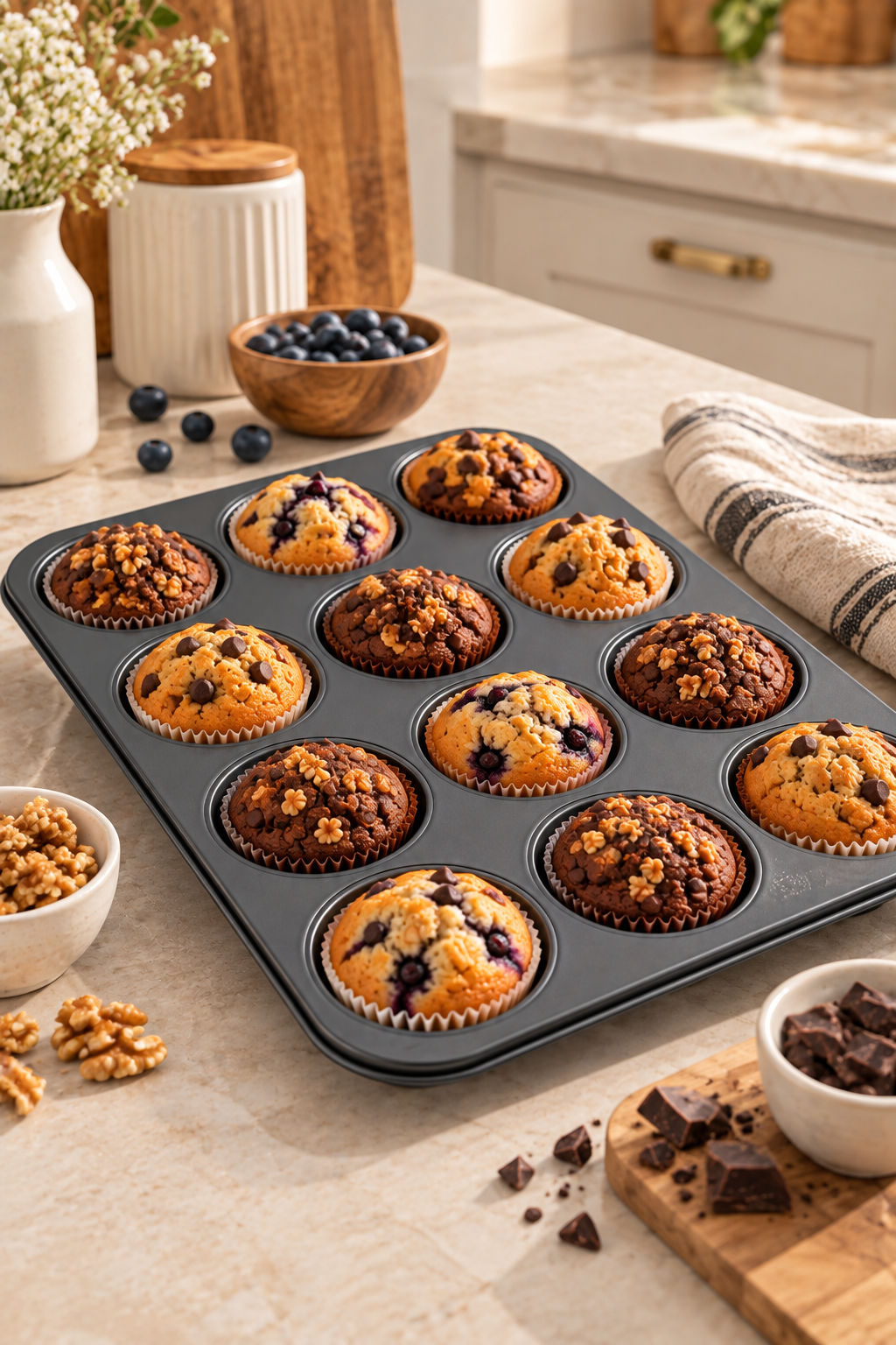 12’li Muffin ve Cupcake Kek Kalıbı – Yapışmaz Yüzeyli Fırın Tepsisi 26x34 cm