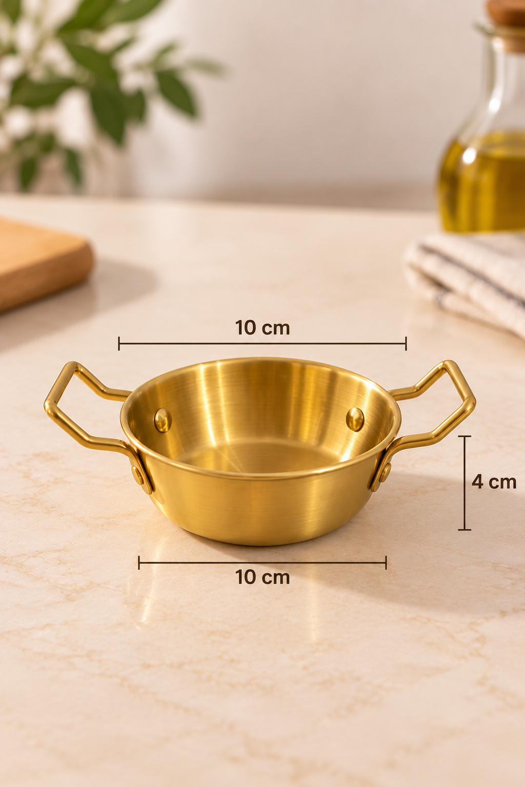 3’lü Gold Mini Sunumluk ve Sosluk Seti – Çift Kulplu 10x10 cm – Kahvaltılık, Mezelik ve Sos Kasesi