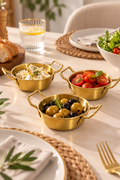 3’lü Gold Mini Sunumluk ve Sosluk Seti – Çift Kulplu 10x10 cm – Kahvaltılık, Mezelik ve Sos Kasesi