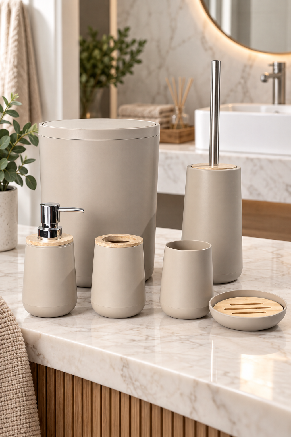Eva 6 Parça Bambu Detaylı Banyo Seti