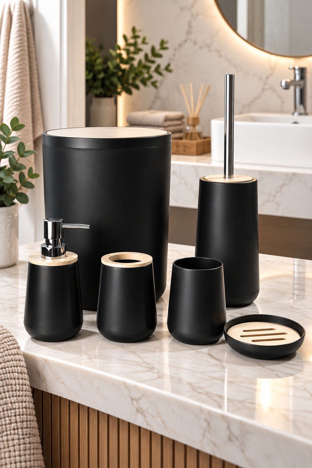 Eva 6 Parça Bambu Detaylı Banyo Seti