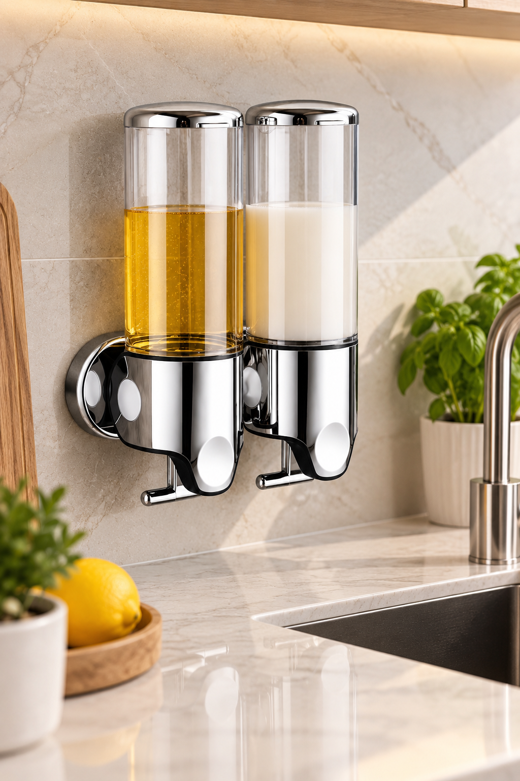 2’li Sıvı Sabunluk 450 ml Çekmeli Sistem Banyo Mutfak Şampuan Duş Jeli Seti