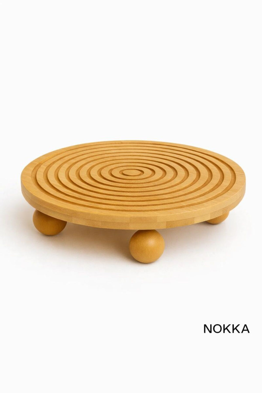 Bambu Top Ayaklı Yuvarlak Stand Çizgi Desenli Sunum Tabağı 28x28cm