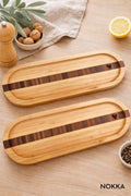 2 Adet Bambu Kalp Desenli Oval Sunum Tabağı 25,5 X 9,5 Cm