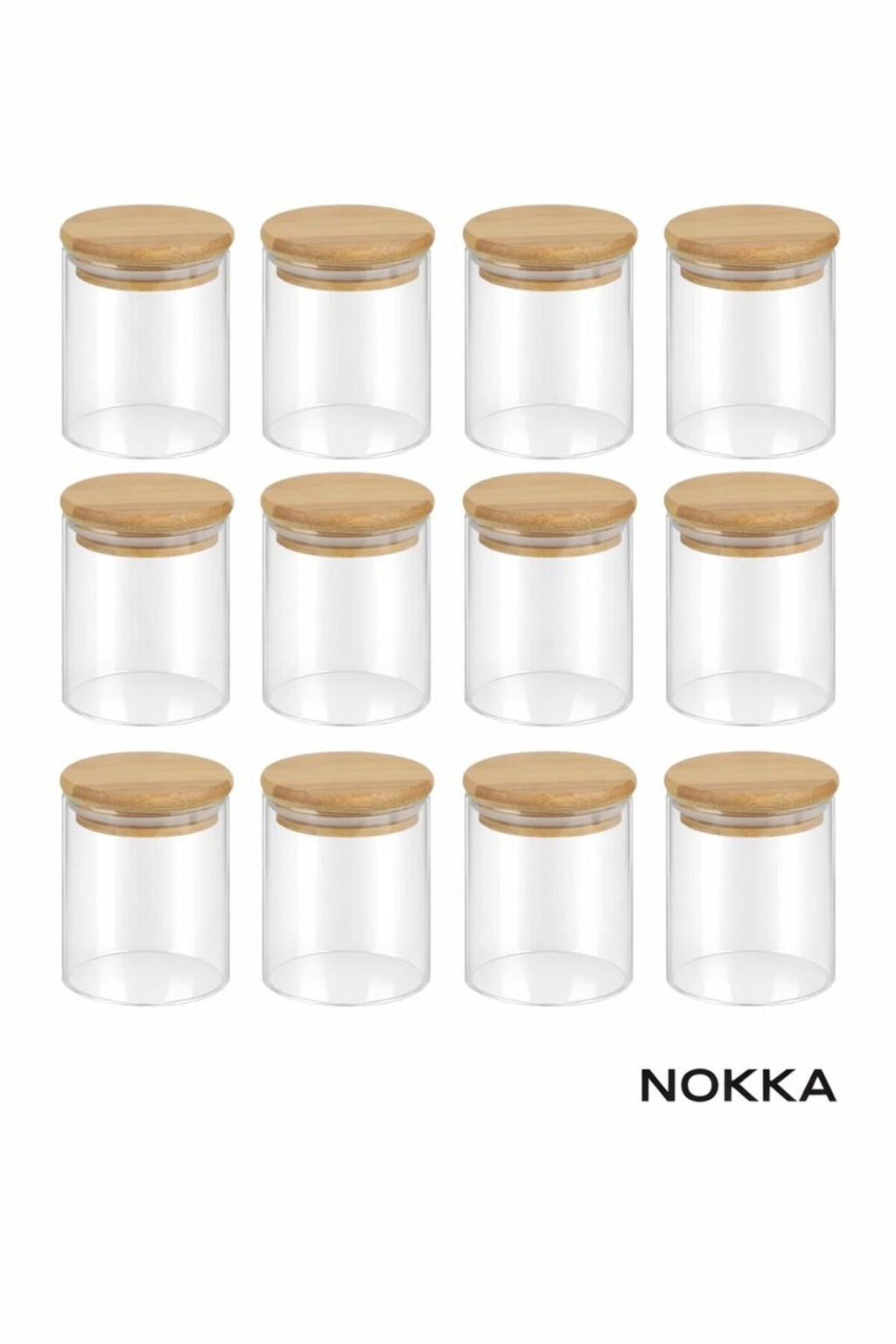 12 Adet Bambu Kapaklı Borosilikat Baharatlık, Saklama Kabı, Çerezlik 200 Ml