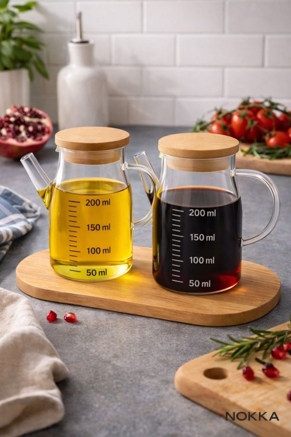 Mini Sosluk Yağdanlık Seti, 2'li Salata Seti, Bambu Stant