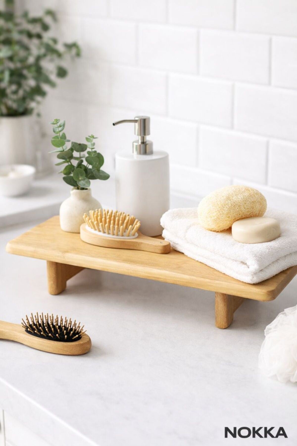 Bambu Ayaklı Dikdörtgen Sunumluk, Kesme Tahtası 33x15 cm