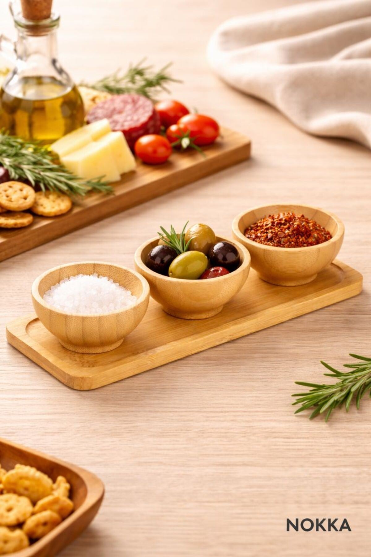 3'lü 6 cm Bambu Sunum Kasesi, Bambu Altlık Çerezlik Servis Kasesi