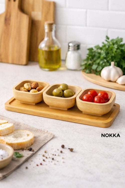 3'lü 6 cm Bambu Kare Sunum Kasesi, Bambu Tepsi Çerezlik Servis Kasesi