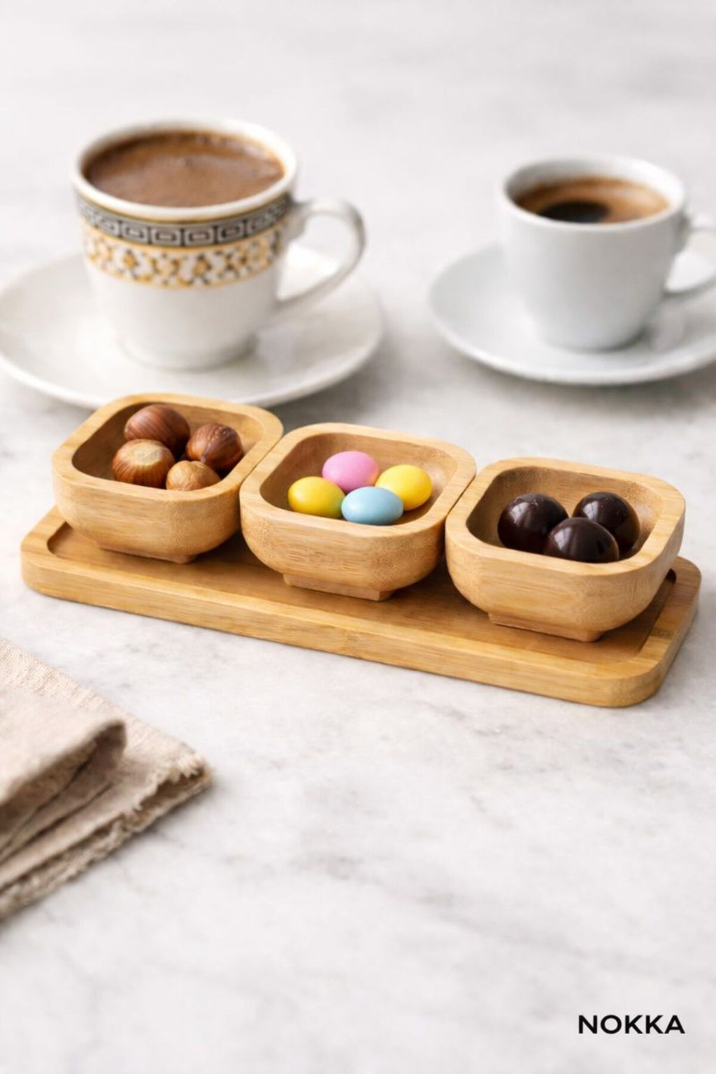 3'lü 6 cm Bambu Kare Sunum Kasesi, Bambu Tepsi Çerezlik Servis Kasesi