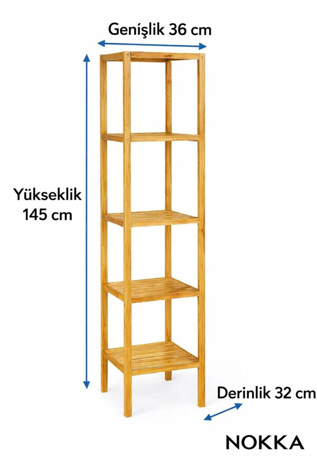 5 Kat Bambu Dekoratif Raf, Banyo Rafı, Mutfak Rafı 145 x 36 cm