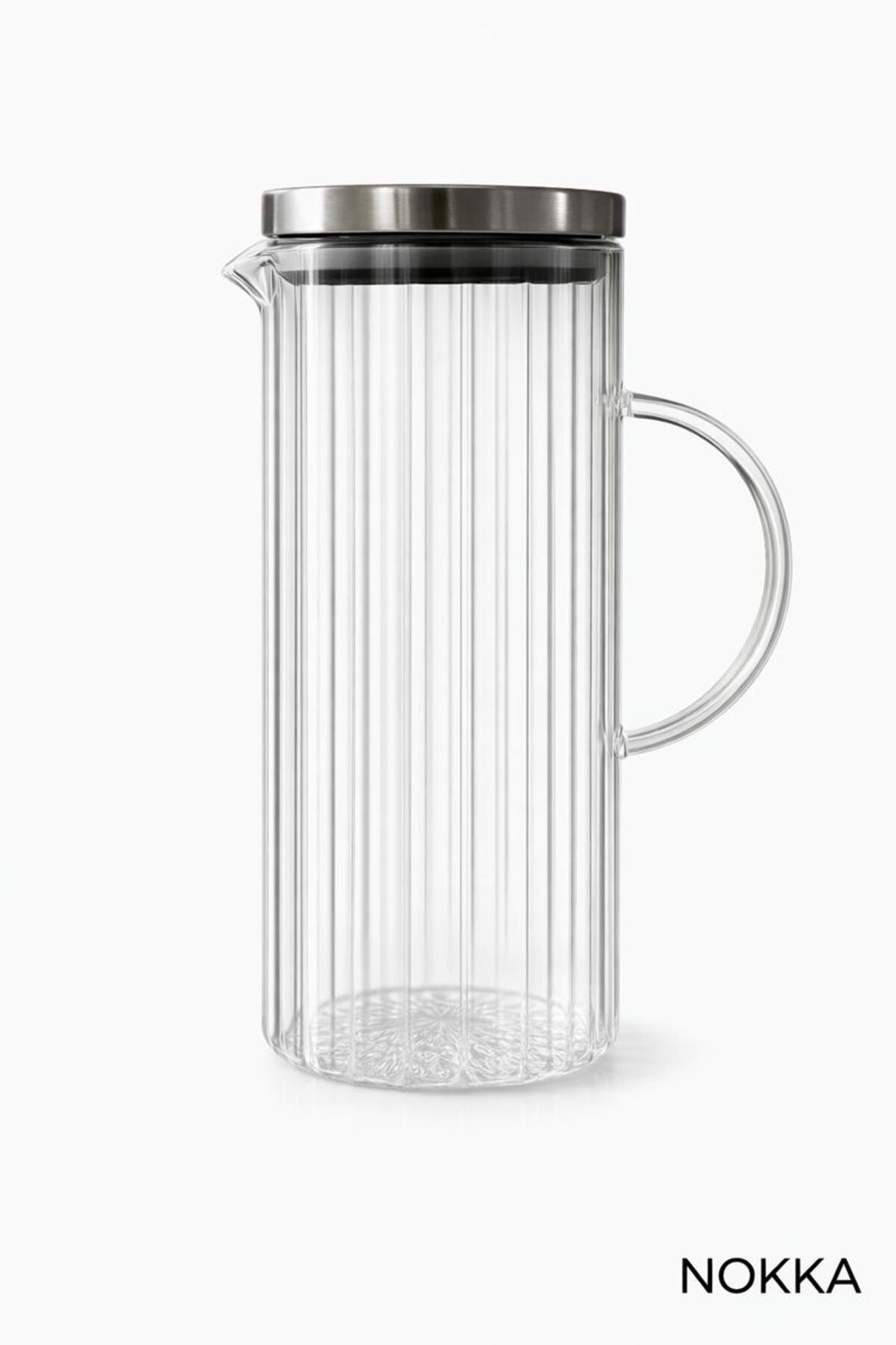 Vakumlu Çelik Kapaklı Sürahi Isıya Dayanıklı Borosilikat Cam Sürahi, Çizgili Desen 1500 ml
