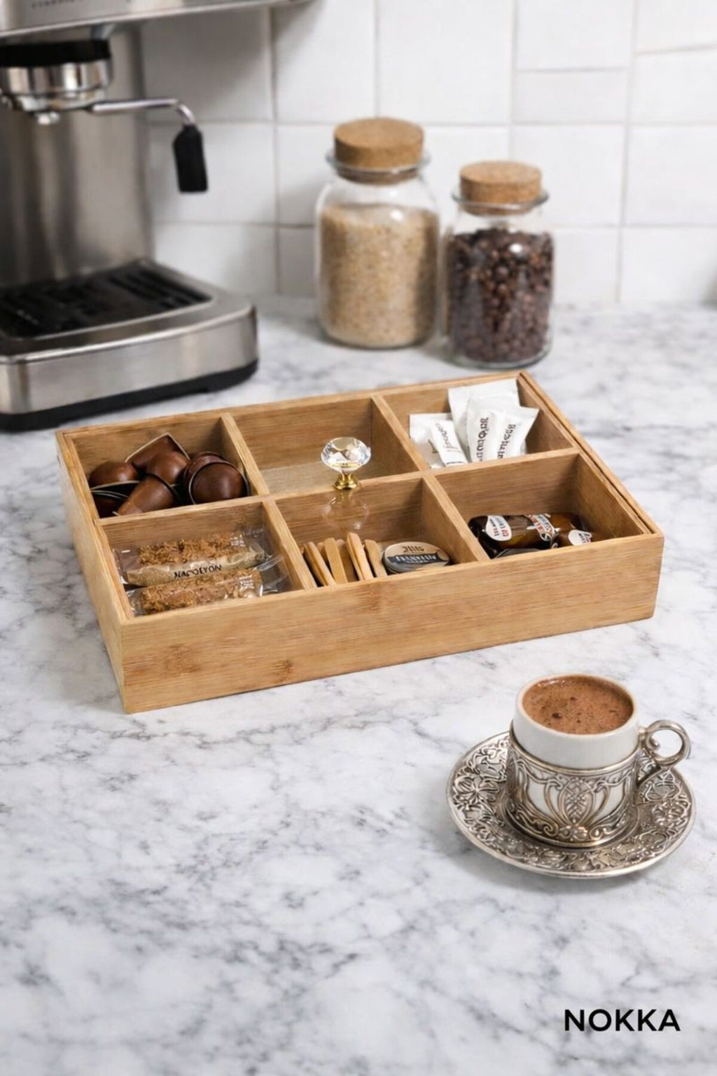 6 Gözlü, Akrilik Kapaklı, Mdf Çok Amaçlı Dekoratif Kutu, Takı Organizeri, Çerezlik 30x20 cm
