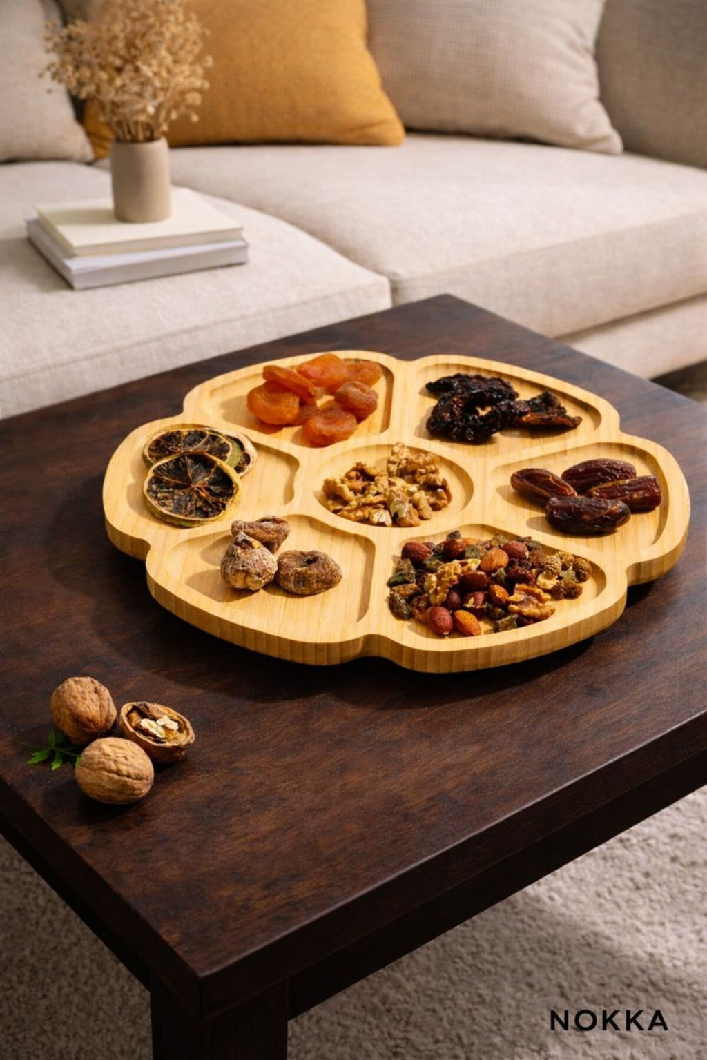 Bambu 7 Bölmeli, 360 Derece Döner Tabla, Sunum Tahtası 30x30 cm