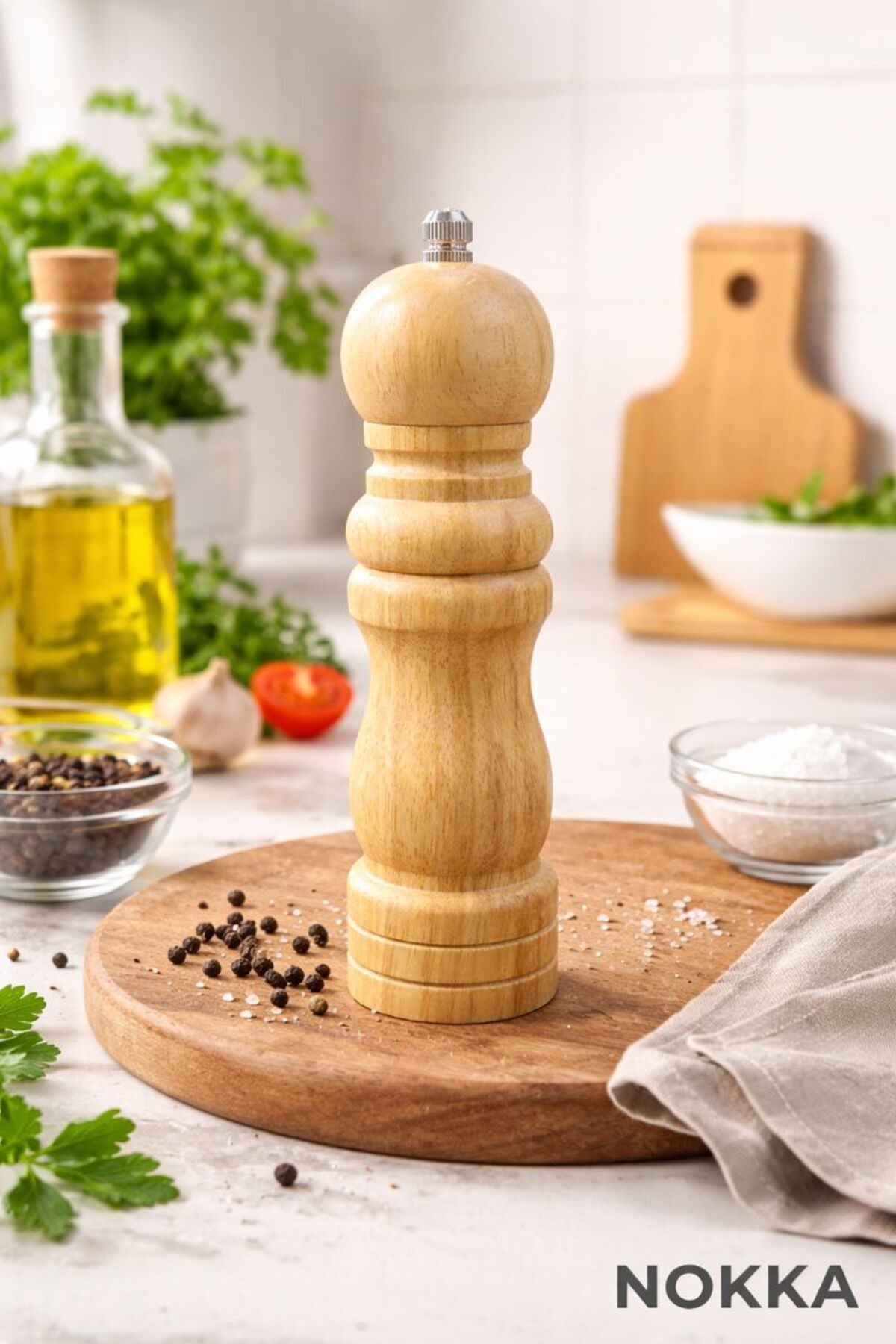 Bambu Gövdeli Komple Ahşap Tuz Karabiber Değirmeni Baharat Öğütücüsü Büyük Boy 20 Cm