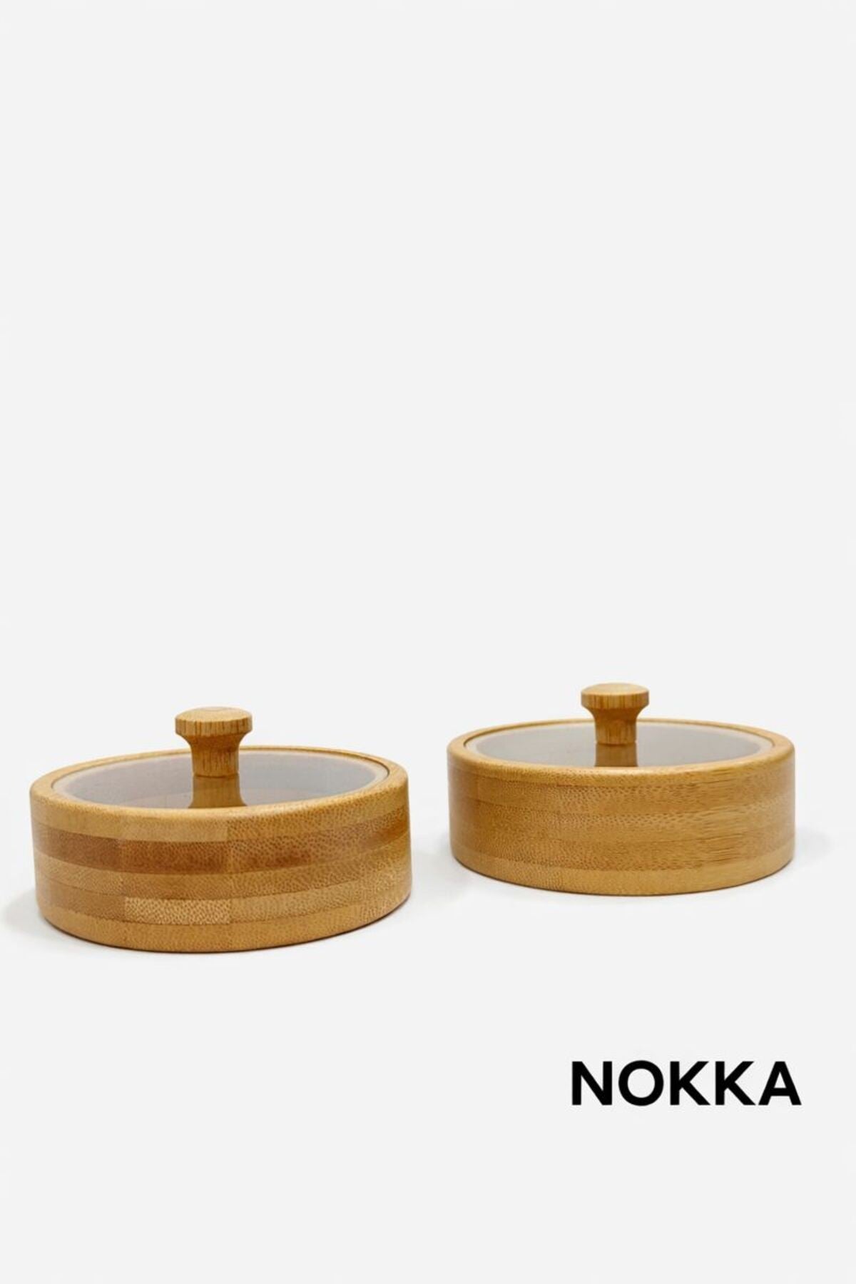 Bambu 2 Adet Akrilik Kapaklı Kase, Çerezlik , Sunum Tabağı, 9x9 cm