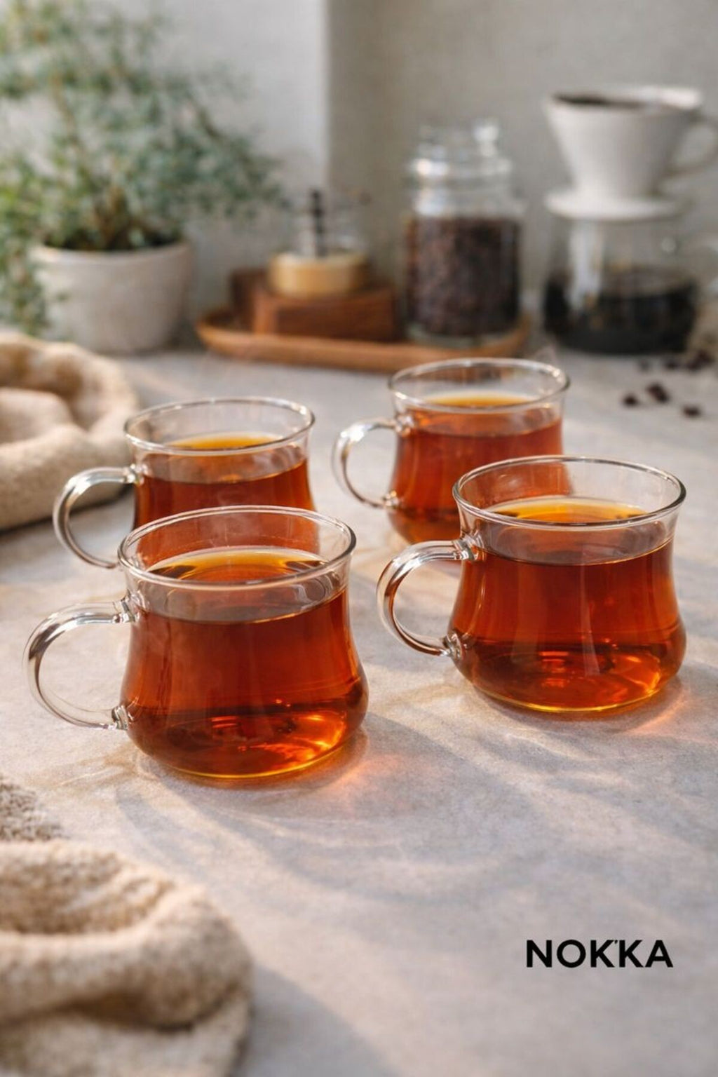 Borosilikat Isıya Dayanıklı Cam Kulplu 4lü Çay Bardağı Kahve Bardak Seti Kupa Şeffaf 220 ml