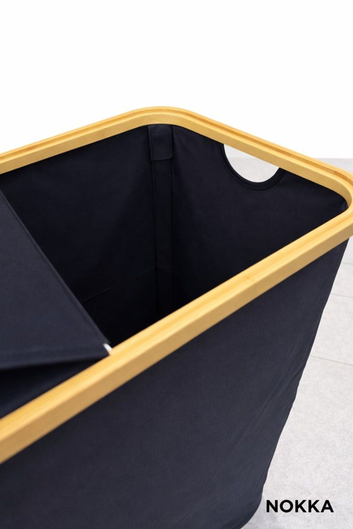 Bambu 100 Litre Kapaklı Katlanabilir Çamaşır Sepeti, 2 Bölmeli Kirli Sepeti (60x54x33)