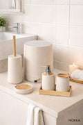 6 Parça Bambu Detaylı Akrilik Banyo Seti, Pedallı Kova, Sabunluk