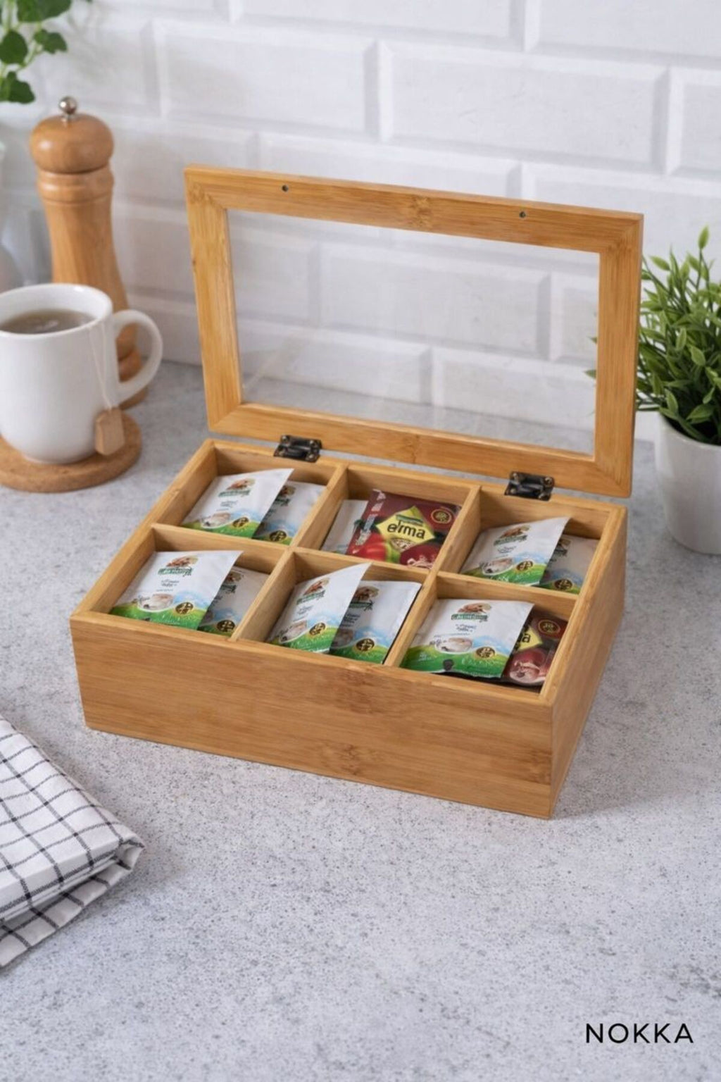 6 Gözlü Kapaklı, Mdf Çok Amaçlı Dekoratif Kutu, Takı Organizeri, Saklama Kutusu Çerezlik 24x16 cm