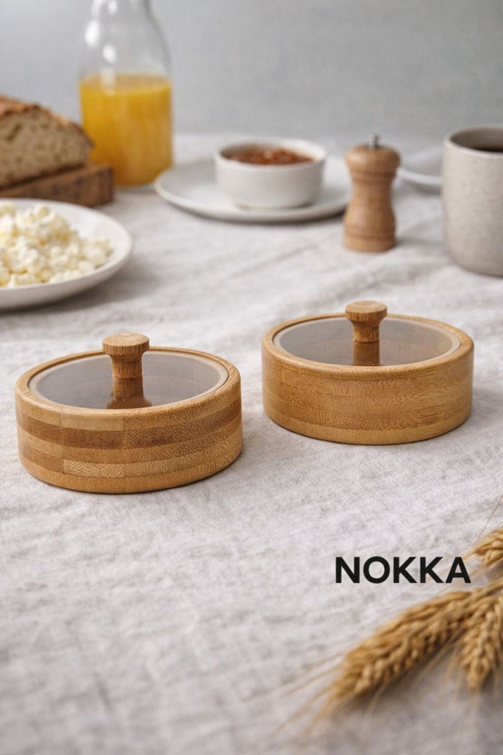 Bambu 2 Adet Akrilik Kapaklı Kase, Çerezlik , Sunum Tabağı, 9x9 cm