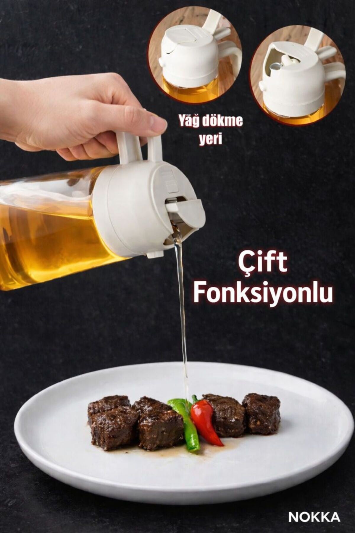 Çift Fonksiyonlu Cam Yağdanlık 450ml Zeytinyağı Sıvıyağ Şişesi Airfryer Sprey Yağlık