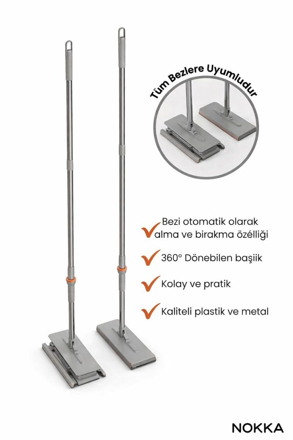 Otomatik Mop, (5 Adet Bez Hediyeli),Yüzey Temizlik Havlusu ile Uyumlu, Kolay Mop, 32 cm